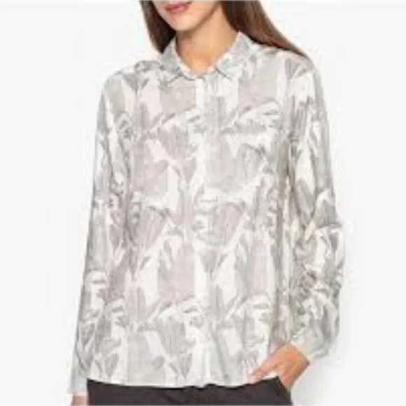 Harris Wilson Cesarine Birds Botanical Print White Grey Viscose  Button Up Shirt - Picture 1 of 12